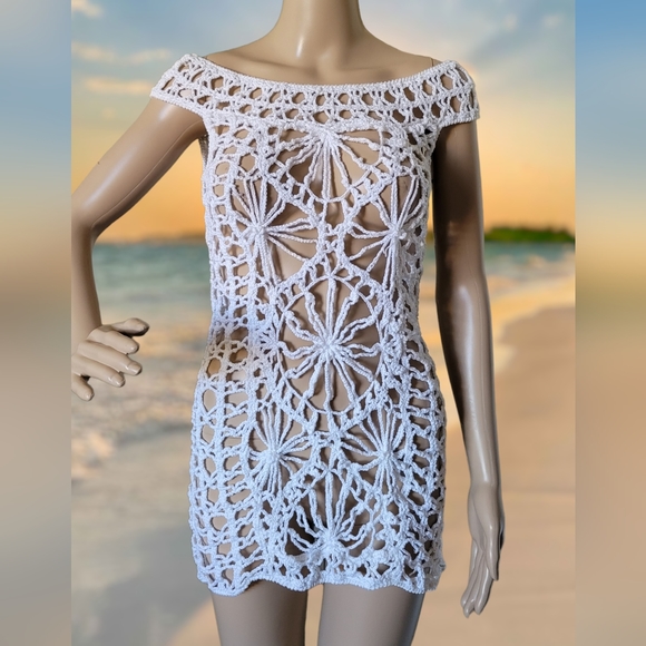 Anna Kosturova Crochet Dream Catcher Swim Cover White S - Picture 2 of 16